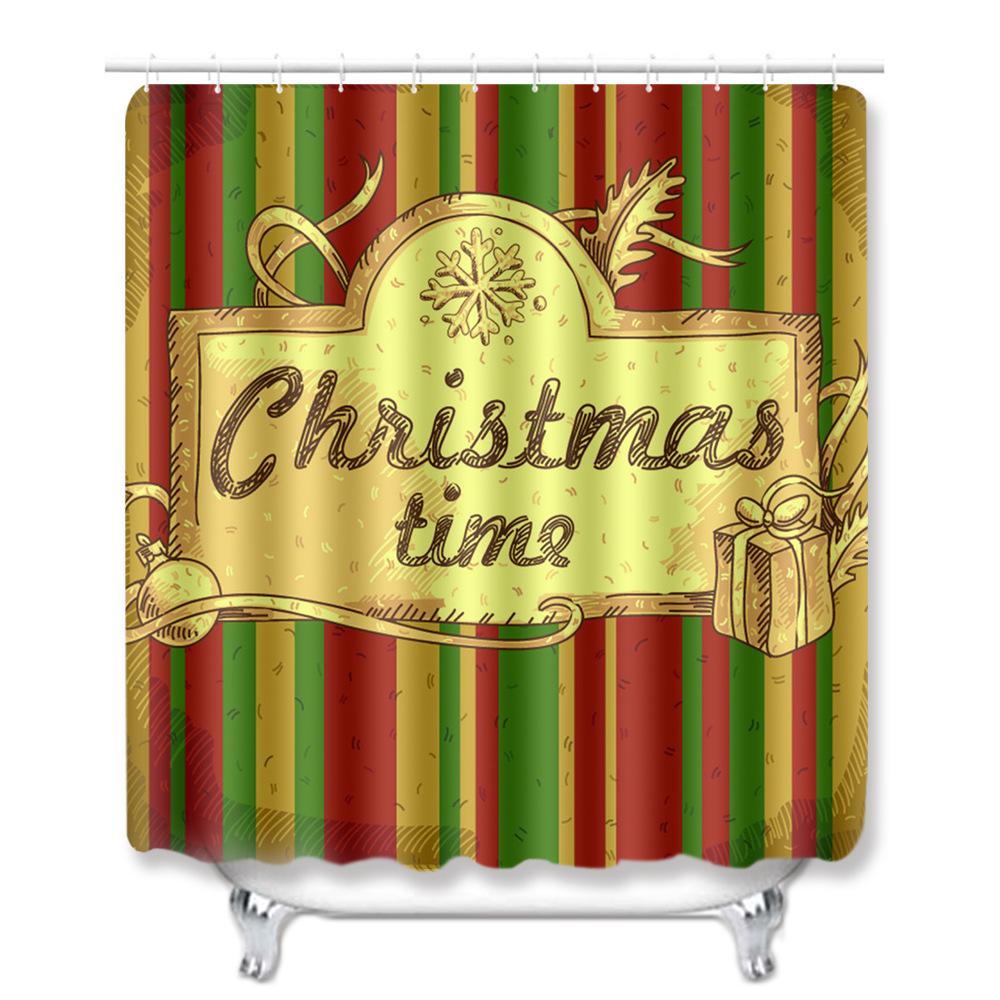 Christmas Waterproof Shower Curtain Four-Piece Combination Floor Mat Entrance Door Mat Bedroom Living Room Carpet