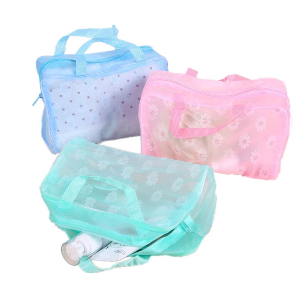 Women PVC Cosmetic Bag Case Waterproof Flower Print Cosmetics Transparent Toilet Bag Organizer Pouch Girl Make Up Bags Set