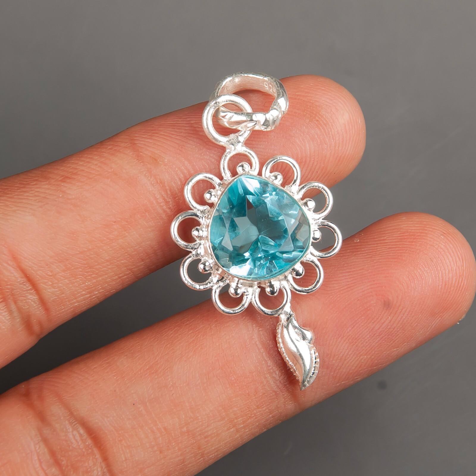 

Редкий Голубой Топаз Драгоценный камень 925 Стерлинговое Серебро Ювелирное изделие ручной работы Подвеска 1,80 PP-4-8