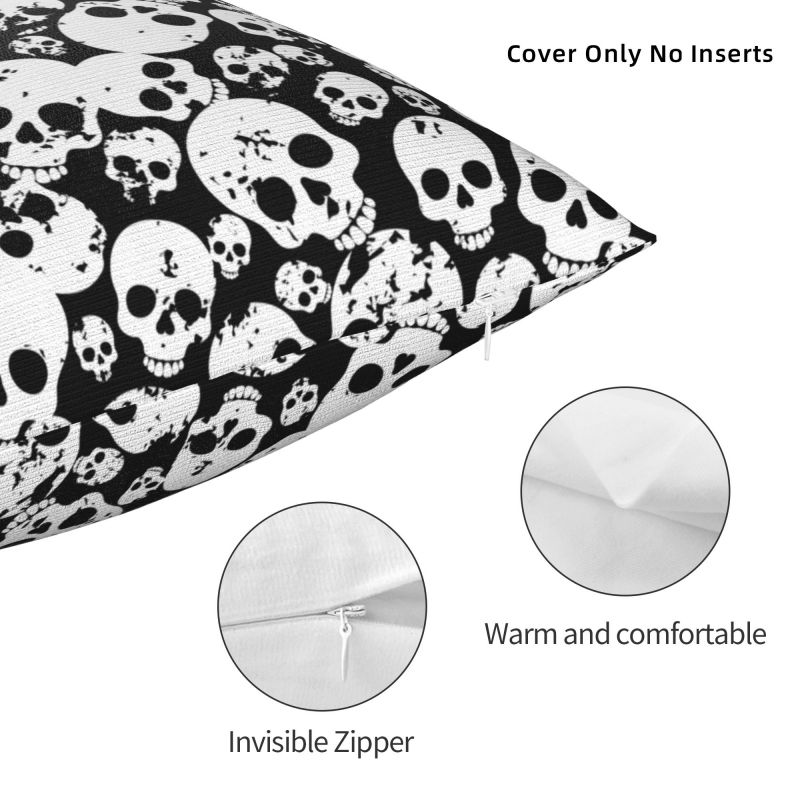 Anpassat Gotiskt Skelett Skräck Död Skalle Kuddfodral 40*40 cm Polyester Pläd Kuddfodral Heminredning Soffa Kuddfodral