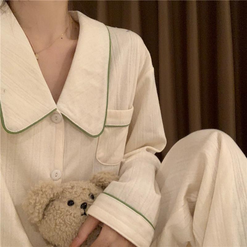Autumn Winter New Soft Sleepwear Women's Lapel Button Cardigan 2 Piece Outfit Set Women Simple Solid Color Home Suit for Women