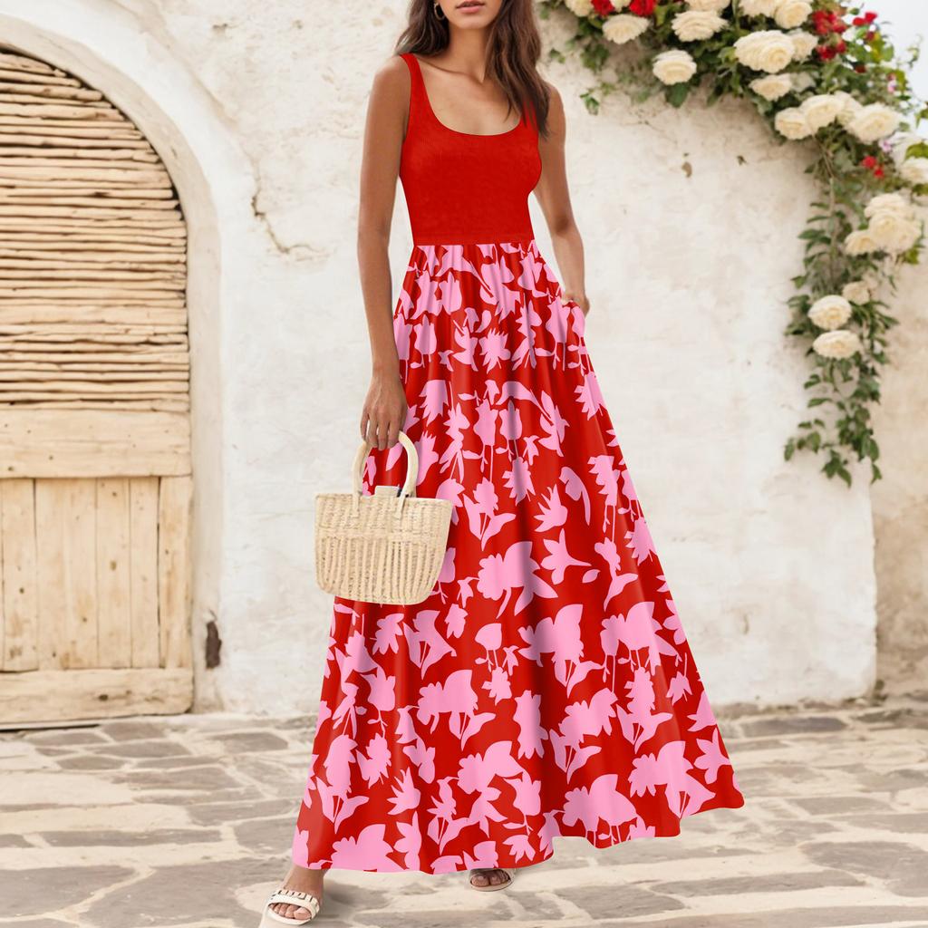 Flytende kjoler for damer Sommerkjoler for kvinner Uformelle lange kjoler Søte blomsterkjoler