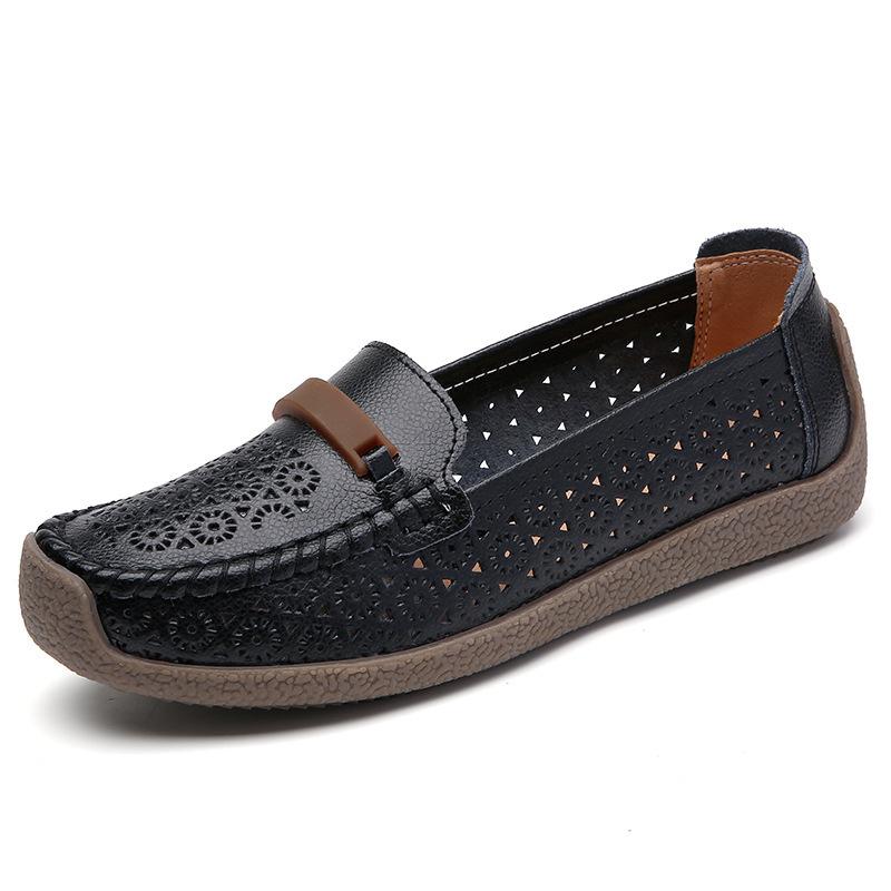 Spring and Summer Comfortable Soft-soled Mother Shoes Cowhide Beanie Shoes Flat-soled Lazy Nurse Shoes Single Shoes Women
