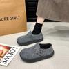Fashion Winter New Flat Shoes Women's Fashion Round Head Suede Deep Mouth Metal Buckle Thick Soled Cotton Shoes