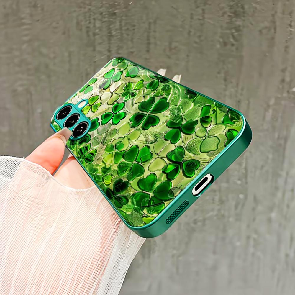 Crystal-like quality Four Leaf Clover PhoneCase Glass PhoneCase for Samsung Galaxy S26 S25 S24 S23 S22 FE Ultra Plus Exquisite