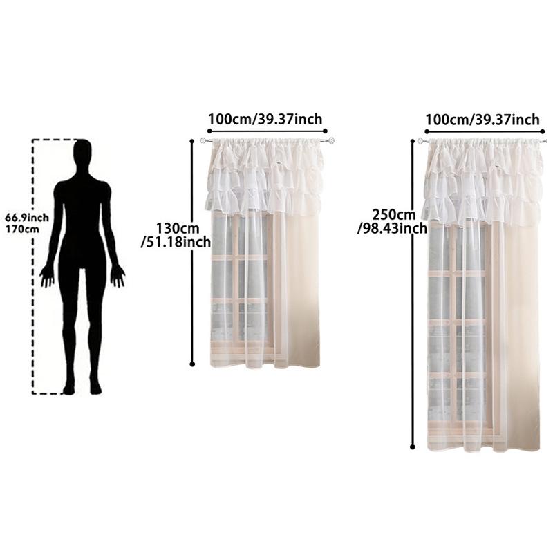1PC Home Decor Bedroom Door Sheer Curtains French Window Curtain Rococo Rod Pocket Design for Living Room 3-Bar Ruffled