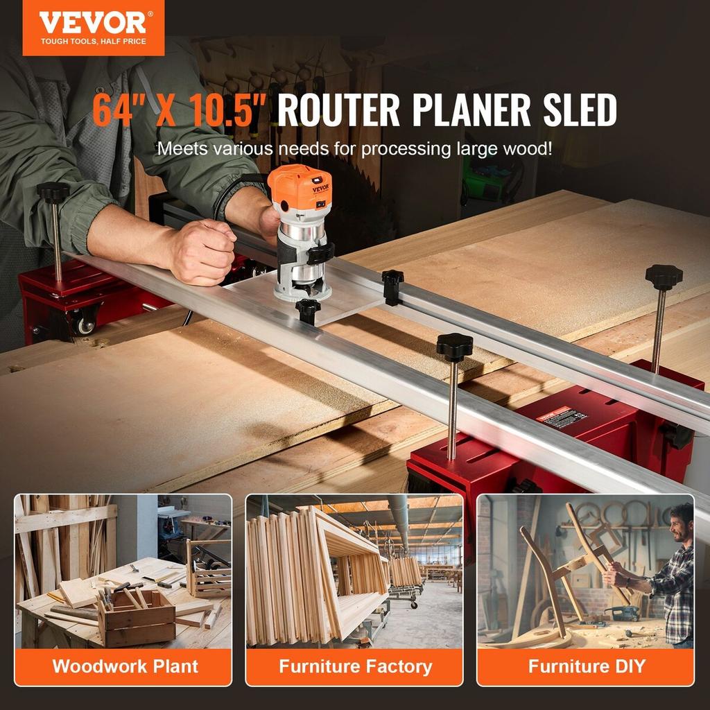 Router Sled, 64 inches, Portable and Easy to Adjust Slab Flattening Jig, DIY Woodworking Router Sled for Flattening Slabs, Slab Guide Jig Trimming