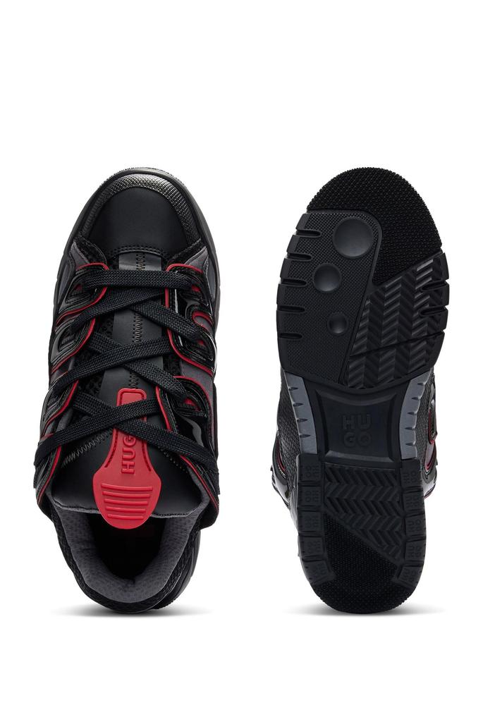 Mixed Material Skate Style Sneakers for Size Black [HUGO] Men, 40,