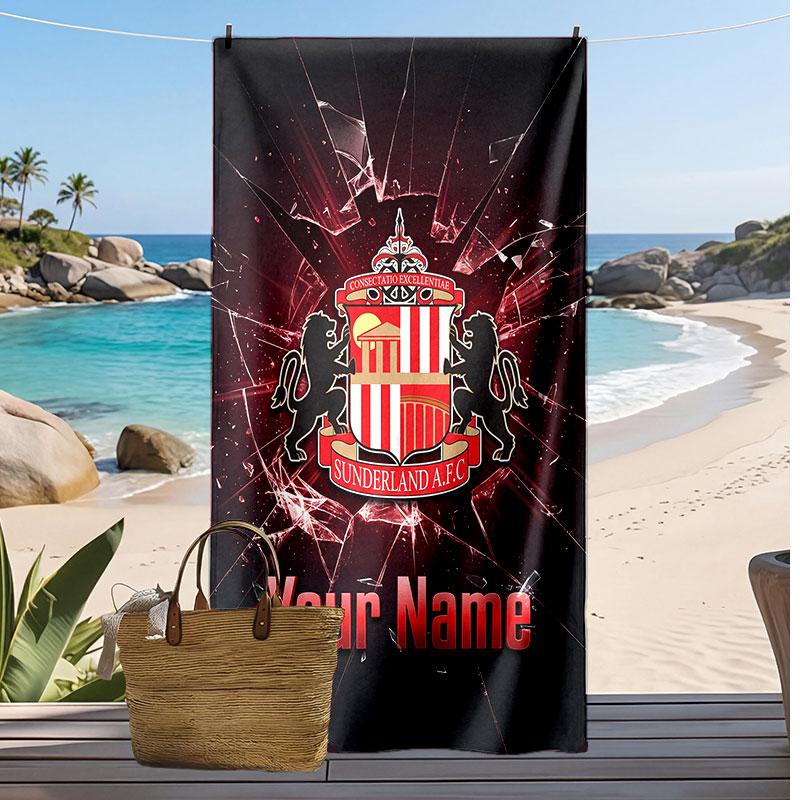 Sunderland FC Personalized Printed Beach Towel Soccer Logo Support Custom Name Text Absorbent Towel For Sport Travel Special Gift