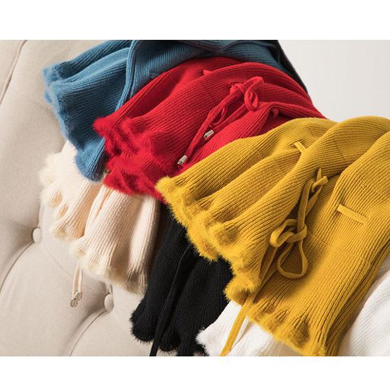 Blue Knit Vest Drawstring Waistband Design Ruffle Hem Sweet Women Pullover Sweater Simple Casual Sleeveless Coat Commuting Fall