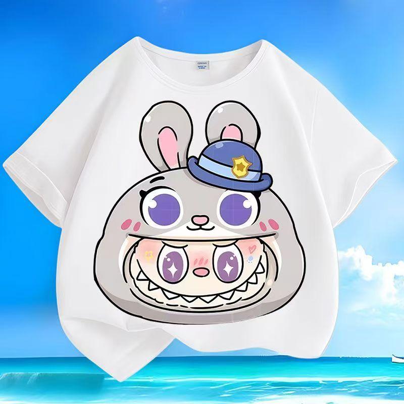 

Trend New LABUBU Cartoon 3D Print Kids T Shirts White Boy Girls Short-Sleeved Top 100