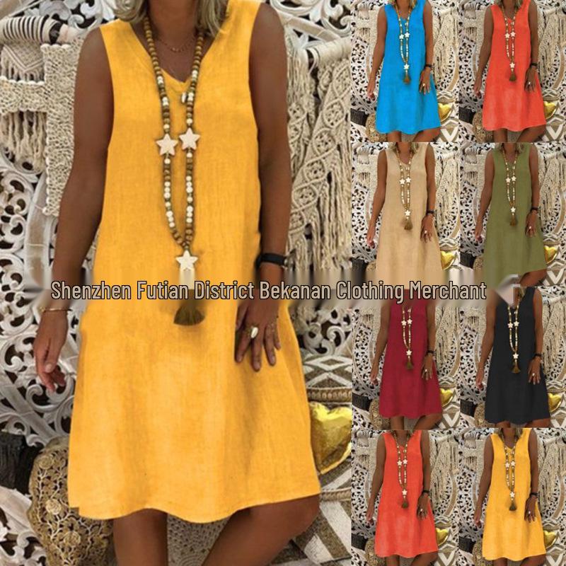 2023 European & American Summer V-neck Sleeveless Vest Dress for Women