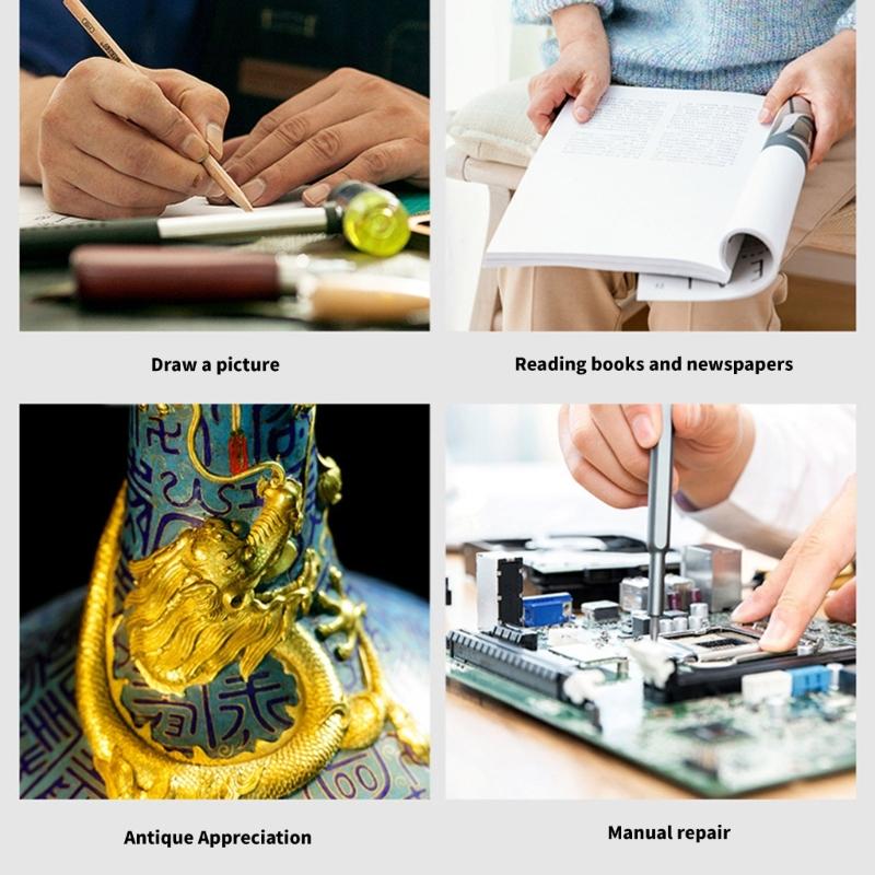 Magnifying Glass 4times Magnifier with Adjustable Brightness LED Light and Stand Suitable for Elderly Detailed Viewing