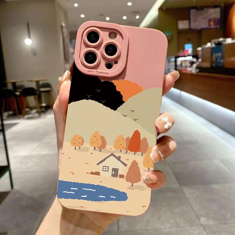 Rural Scenery PaintingFor iPhone 16 Pro Max 15 14 13 12 11 XS X XR 7 8 16 Plus SE 2020 16E Silicone Case Shockproof Soft Cover