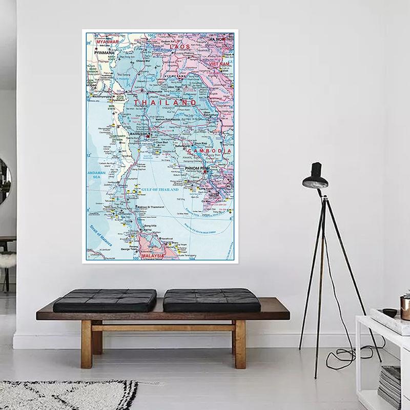 Thailand Map Wall Art Poster Vintage Canvas Print for Classroom Geography Study Tourism Agency Decor Educational Travel Maps Picture Framework