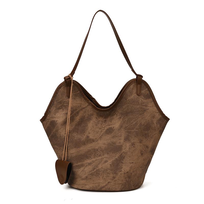 Ретро сумка-тоут тай-дай, джинсовая, синяя - Большая вместимость, сумка-ведро на плечо в стиле пустоши