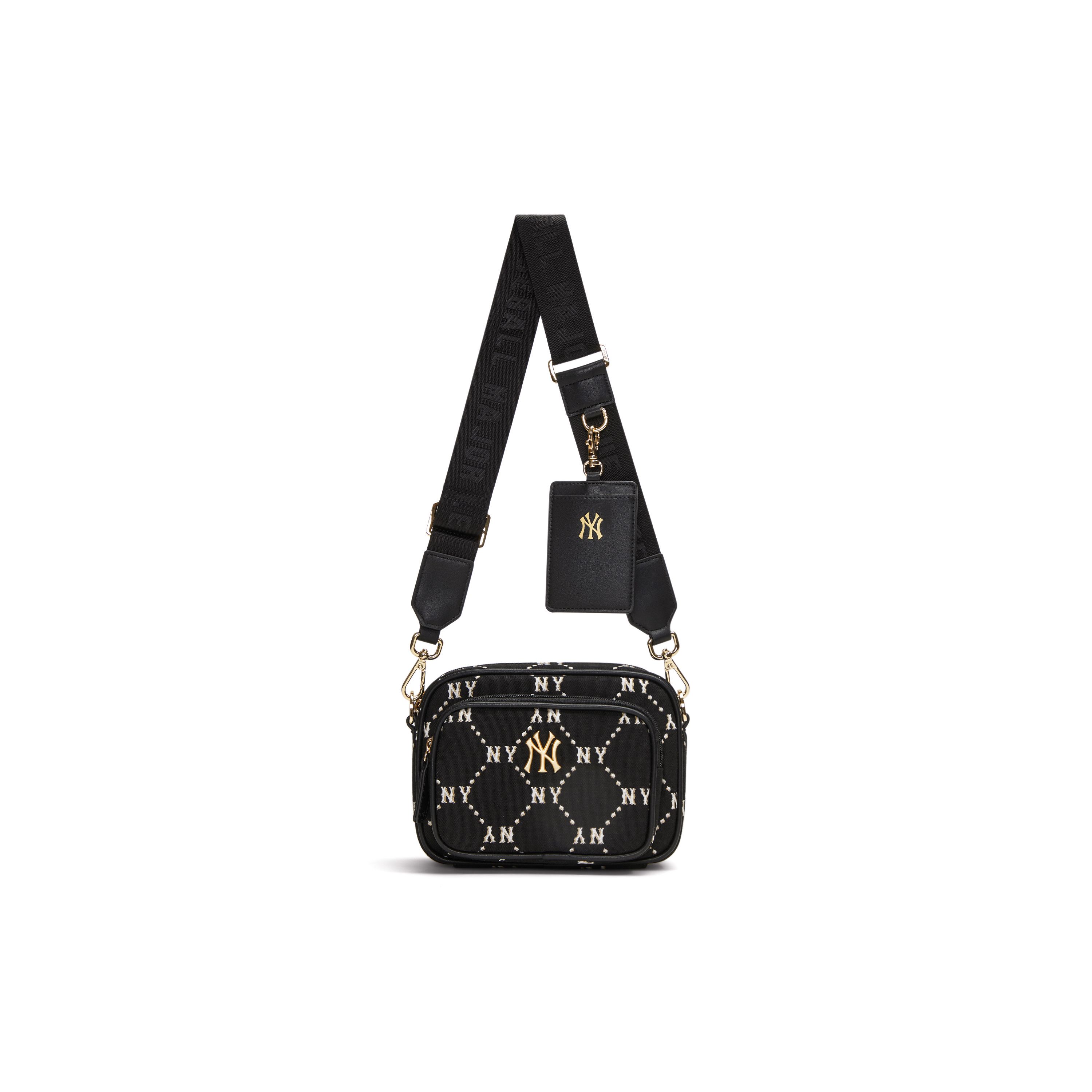 MLB 24SS New York Yankees Diamond Interwoven Floral Print Zipper Closure Crossbody Bag Women bags Black 7ACRMD14N-50BKS Black