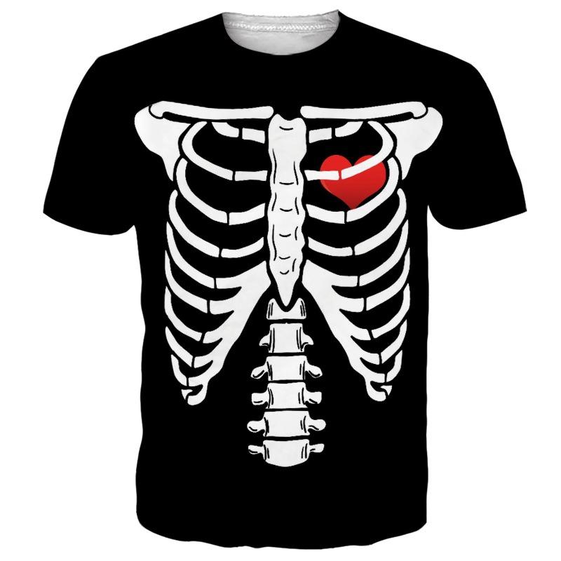 Men's 3D Printed T-Shirt Skeleton Pattern Print Short Sleeve O-Neck Pullover Casual Top
