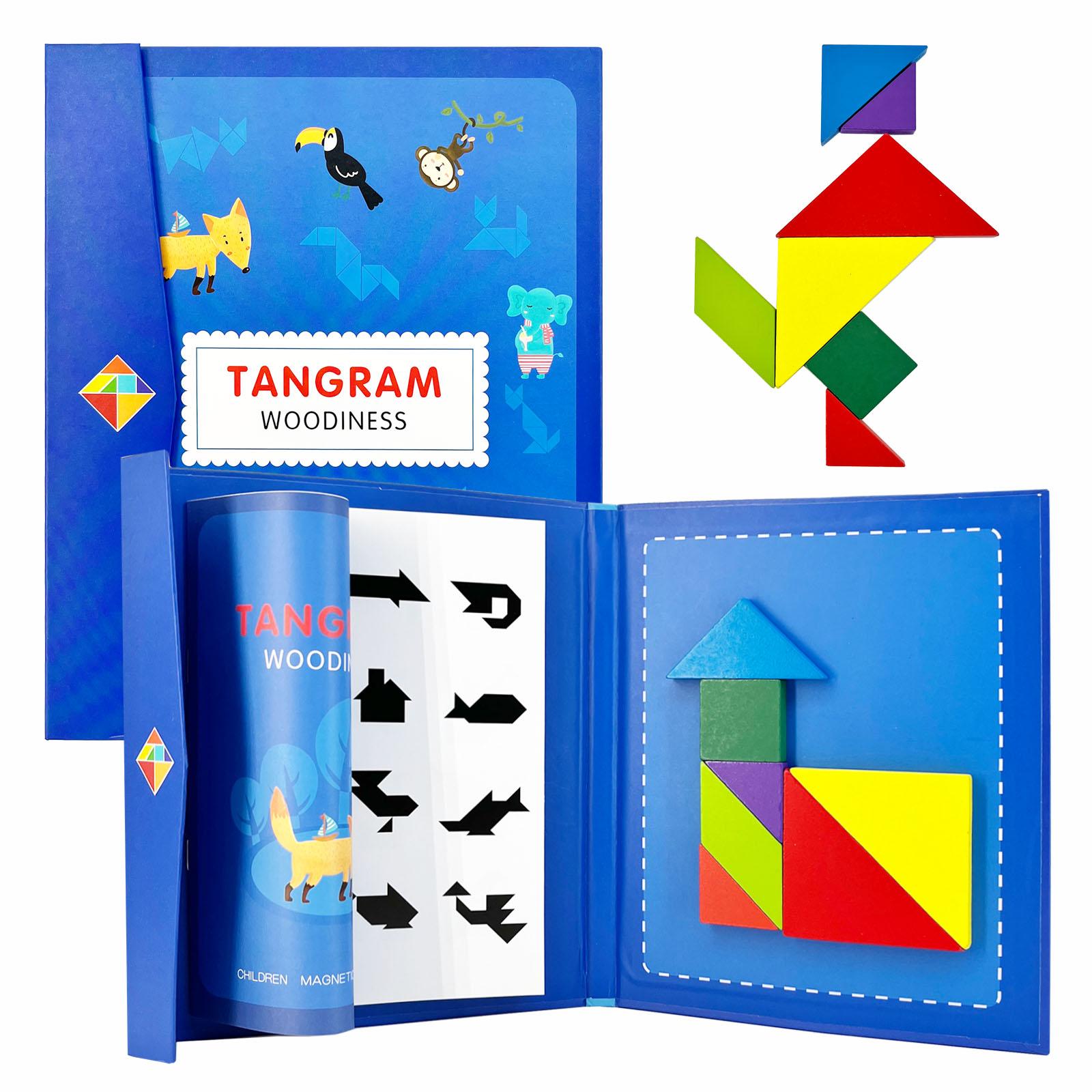 1pc Wooden Jigsaw Puzzle Children Learning Educational Toys Magnetic Tangram 3D Puzzles for Kids Thinking Training Games синий