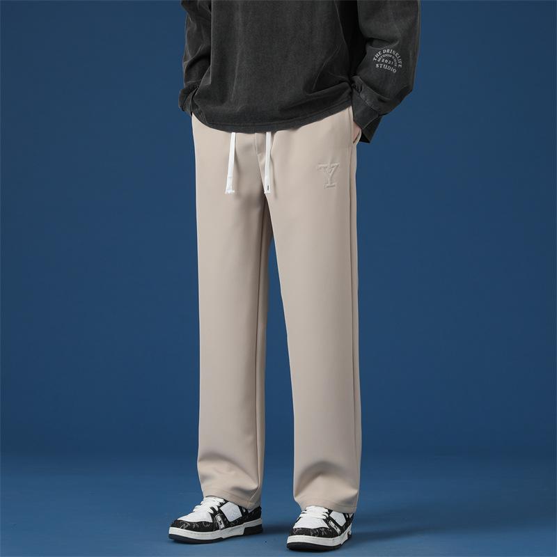 Pants Men's Spring and Autumn New Men's Casual Pants Loose Straight Pants Long Pants Wide Leg Sports Blue Drawstring Men's Pants