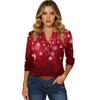 Women's T Shirt Christmas Print Button 3/4 Sleeve Daily Weekend Fashion Basic V- Neck Regular Top