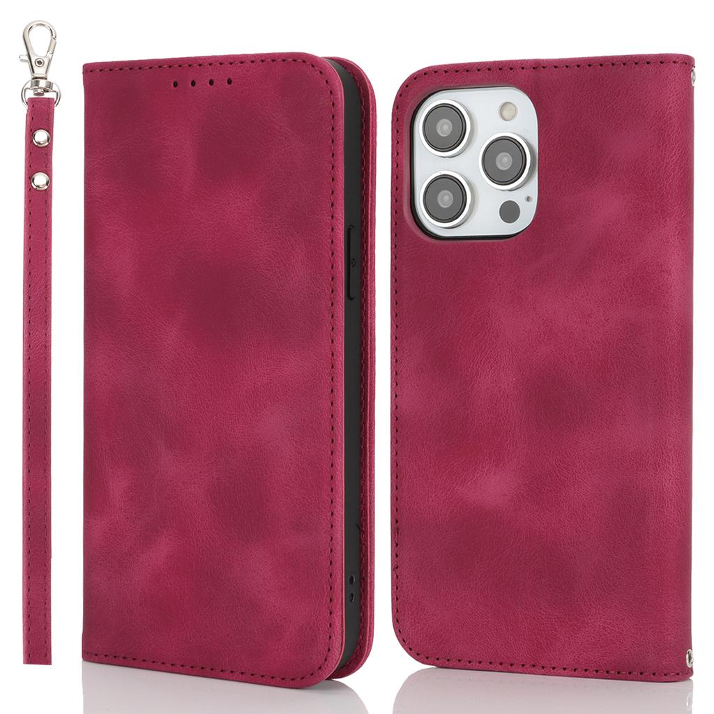 For iPhone 14 Pro Max Stand Case Magnetic Closure Skin Touch Leather Flip Phone Cover with Wallet