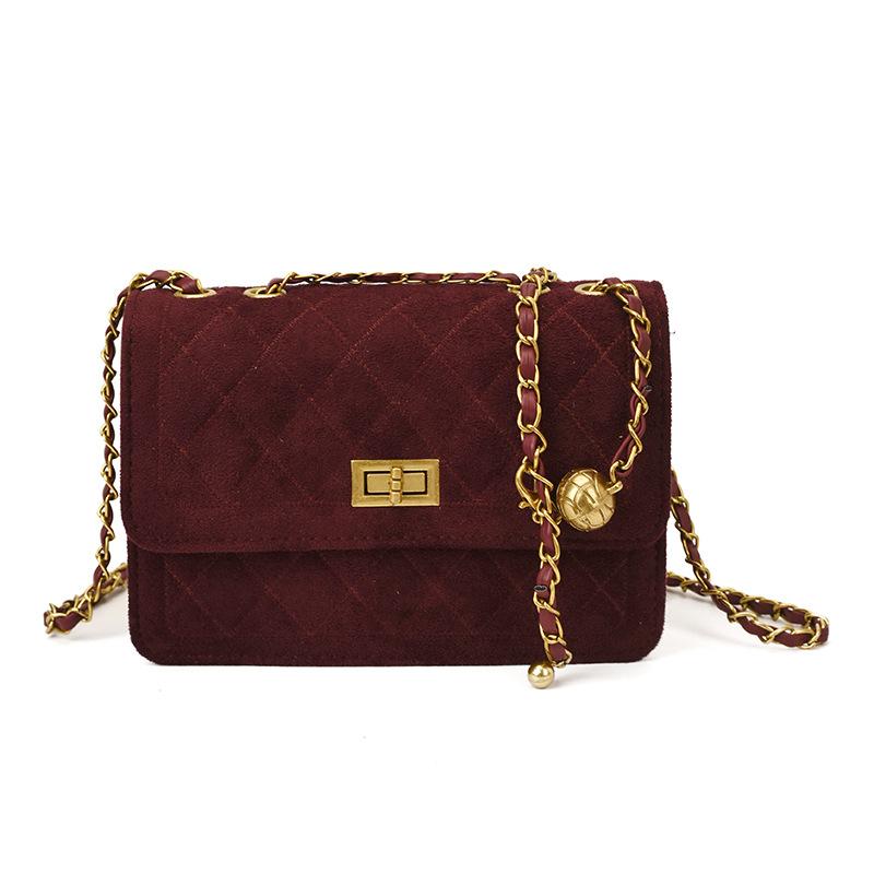 Suede Bag Women's 2025 New High-end Retro Diamond Chain Single Shoulder Underarm Bag Crossbody Small Square Bag