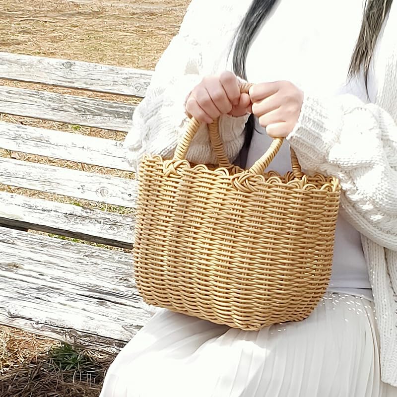 Sanritz Al.atte Washable Handwoven Bath Basket, Small, Modern Beige  Plastic Rattan-Look Basket, Storage, Ideal for Hot Springs, Accommodations, and