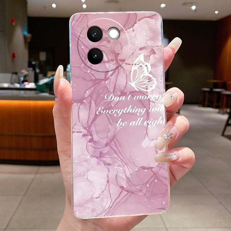Case For Vivo V30e Fundas V2339 Capa Flower Butterfly Protective Thin Casing Coque Transparent Soft Silicone TPU Phone Cover