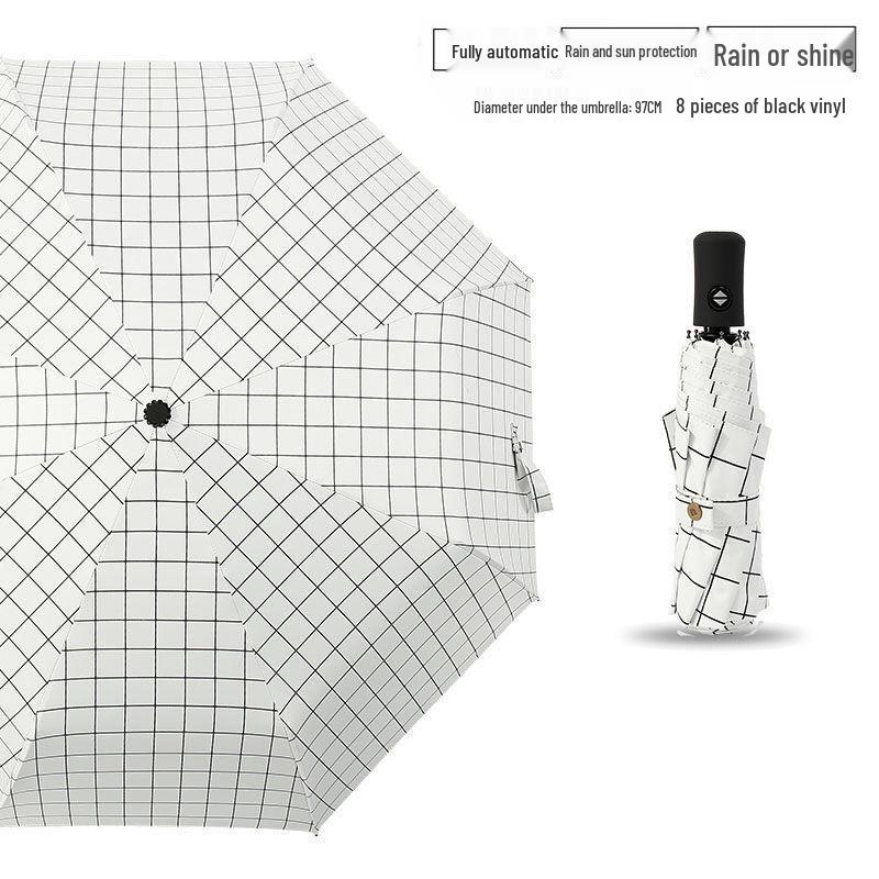 Automatic Women's Umbrella: Black & White Checkered, UV Protective, Foldable Design for Students