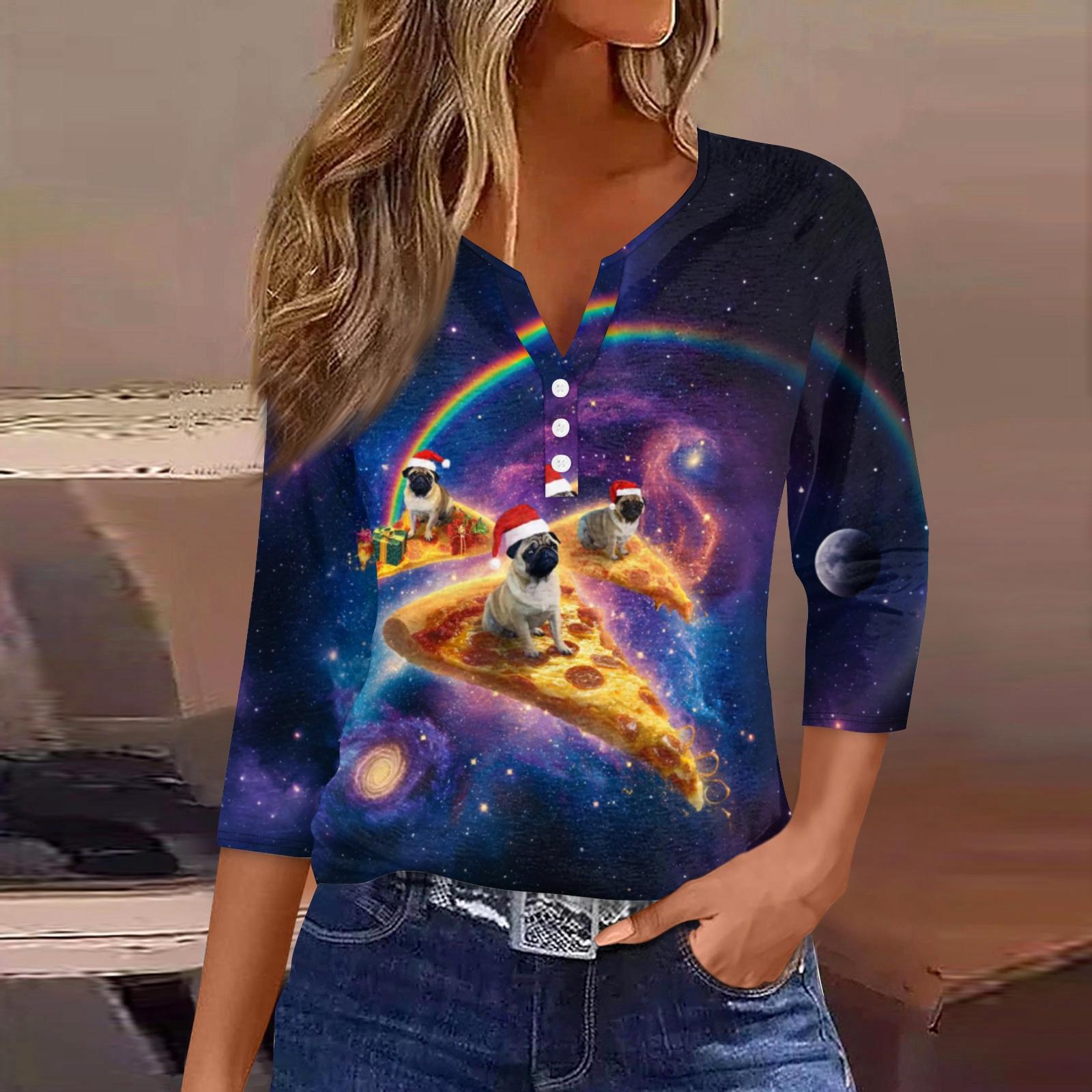 

Женская модная повседневная рождественская блузка с V-образным вырезом и рукавом три четверти, украшенная пуговицами S