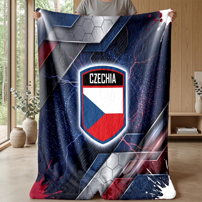 Czech Republi Football Printed Flannel Blanket Skin Friendly Warm Decorative Throw for Indoor Couch Bed Daily Use