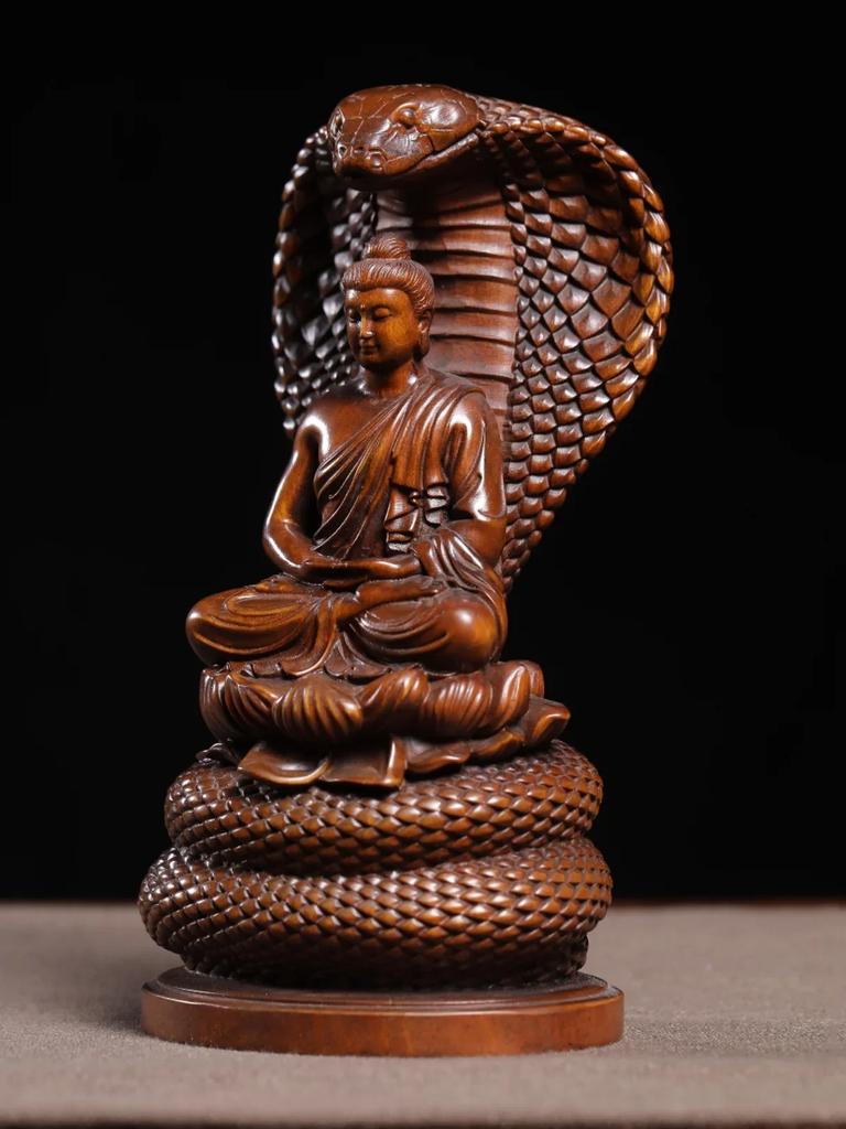 Ancient Snake Buddha Carved Wooden Imitation of Ancient Buddha