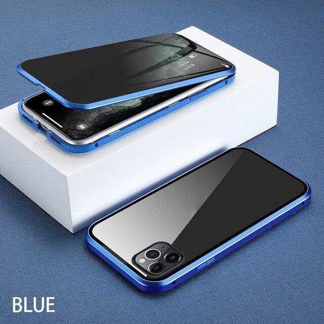 Magnetiske deksler i herdet glass for iPhone 14 13 12 11 Pro XS Max XR 7 8 Plus SE 2020 deksel Anti Spy 360 metallbeskyttelsesdeksel