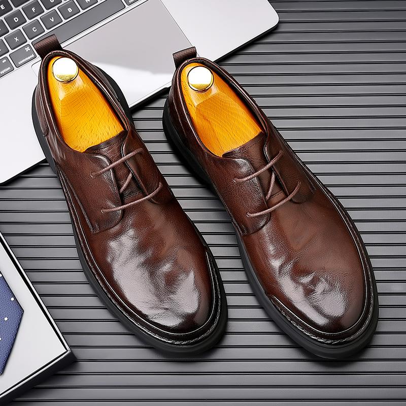Pánské jarní business casual boty z pravé kůže, pánské svatební společenské oxfordky, klasické šněrovací, elegantní společenské formální boty do kanceláře