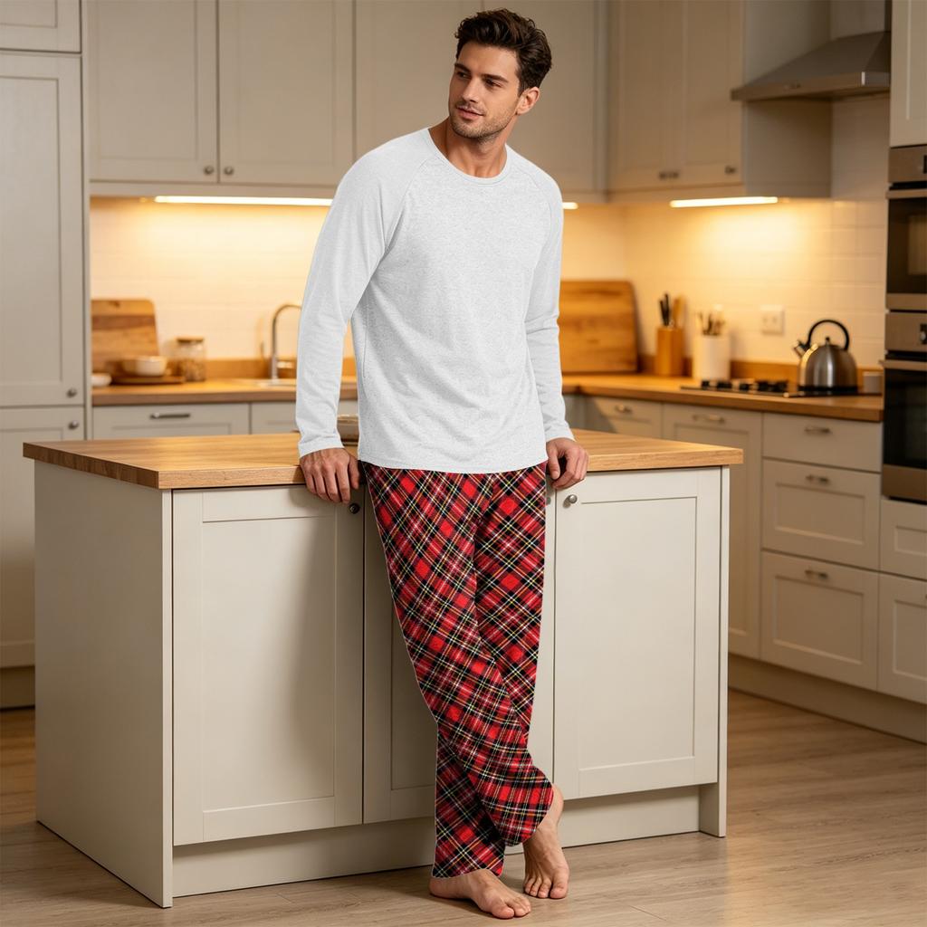 Men's Long Sleeve Pajama Set for Home Sleepwear Wear