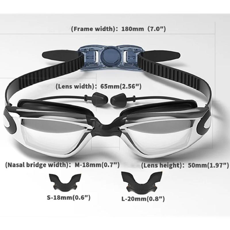 Professionelle Anti-Beschlag-Schwimmbrille für Erwachsene mit Ohrstöpseln Herren Damen Schwimmen Auslaufsicher Verstellbar UV-Schutz Brille