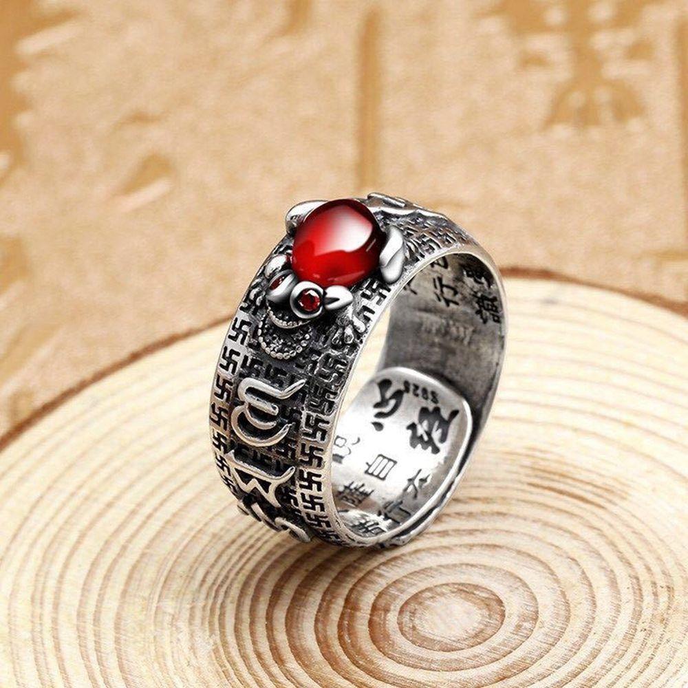 Luck Amulet Wealth Carved Metal Rings Buddhist Jewelry Gifts Adjustable Open Ring Men Women Rings