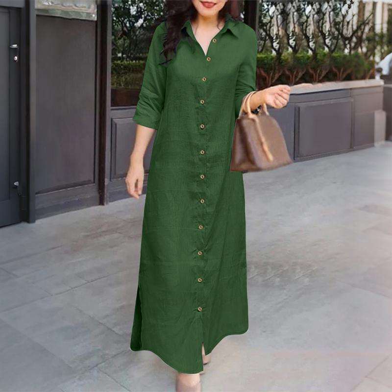 

ZANZEA Женское повседневное платье с отложным воротником, свободное, с рукавом 3/4, длинное 2XL зелёный