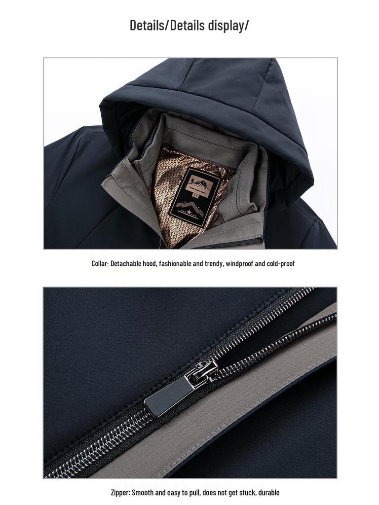 Men's Windproof Winter Down Jacket with Detachable Liner - Middle-Aged Business Style