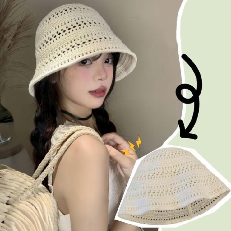 Cotton Yarn Crochet Bucket Hat Soft Breathable Unisex Cap Beach Vacation Sun Cap For Beach Travel Daily Use