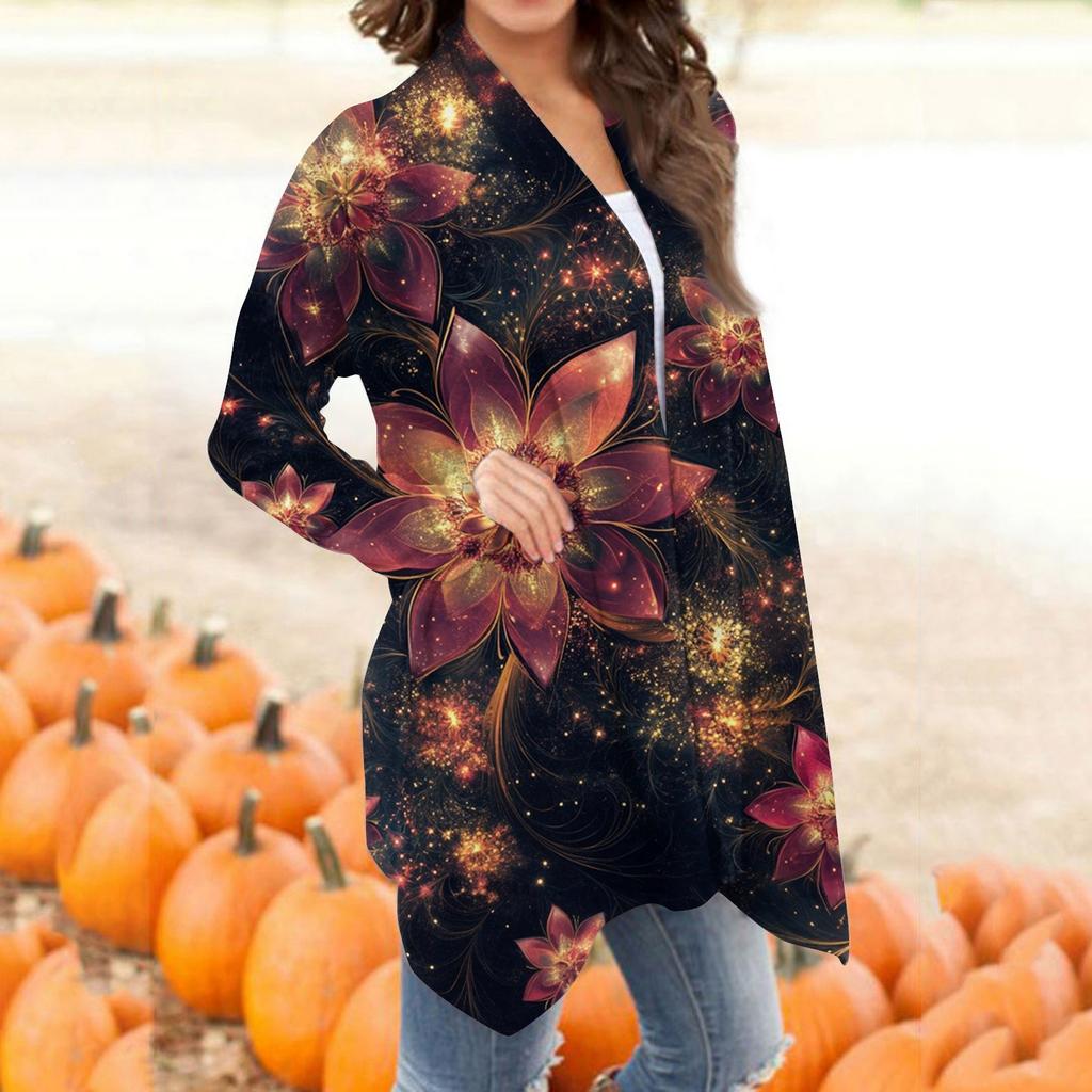 Women's Fashion Casual Retro  Print Mid-Length Cardigan Jacket