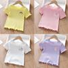 Ice Silk Embroidered Ruffle Sleeve Kids' T-Shirt - Cute Summer Top for Little Girls
