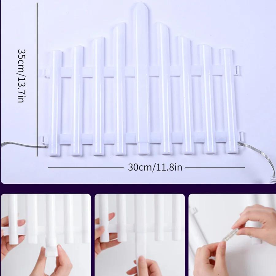 8 Pack Lighted Garden Fence Christmas Tree Fence Lights 110 Inch Garden Fence Lights 8 Modes White Plastic Picket Fence Light