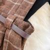 Rochie din două piese cu curea în carouri, toamnă iarnă, pentru femei, cu gâtul în picioare, tricotat, cu mâneci lungi, stil vintage, din lână, rochie dulce, în linie A
