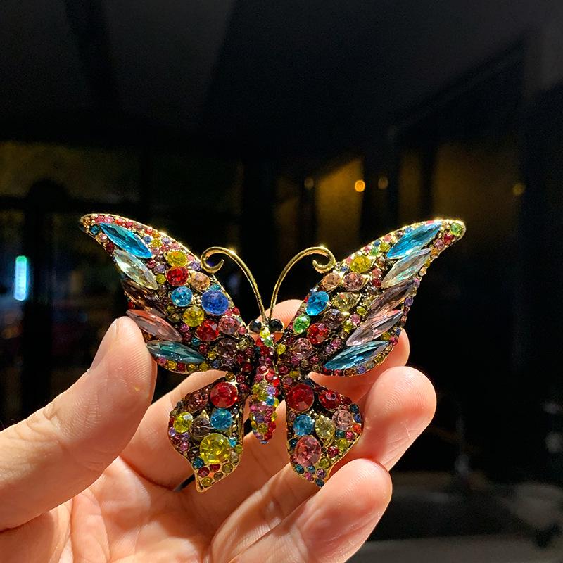Colorful Rhinestone Butterfly Brooch Pin - Crystal Insect Shoe Decoration