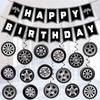 Racing-Themed Party Decorations: Sports Car Wheel Flags & Hanging Swirl Ornaments