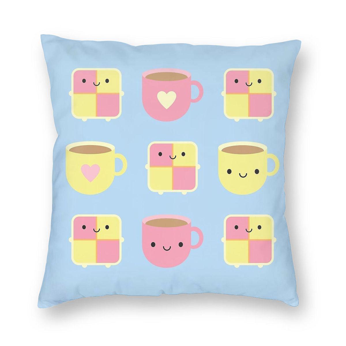 Battenberg Cake Cup Of Tea Pillowcase Polyester Linen Velvet Creative Zip Decorative Pillow Case Car Cushion Case 30x30cm