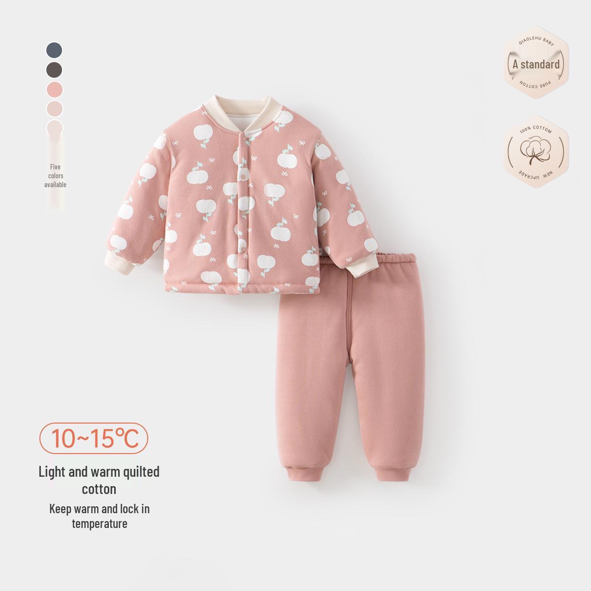 Baby Unisex Cotton Two-Piece Set: Padded Warm Autumn/Winter Home Wear with Pants 90 cm