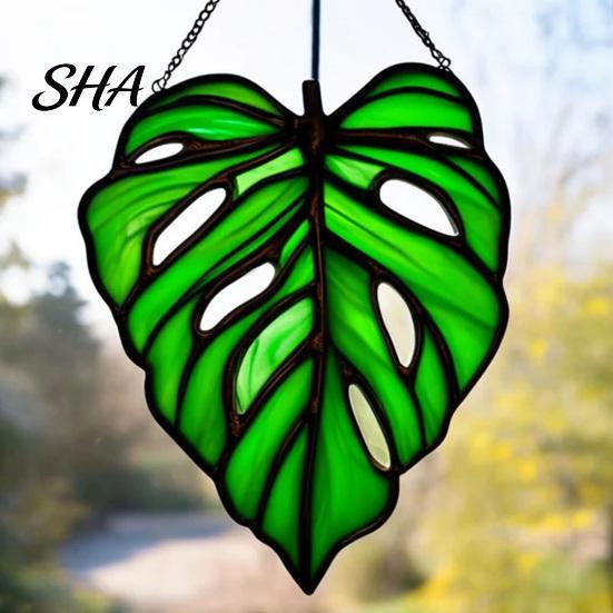Transparent Acrylic Leaf Hanging Pendant, Waterproof Sunproof Window Hanging, Decorative Four-leaf Clover Pendant Ornament with Colorful Light Effects